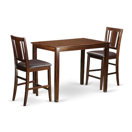 East West Furniture Dining Counter Height Table & 2 Bar Stools, Yarmouth YABU3-MAH-LC